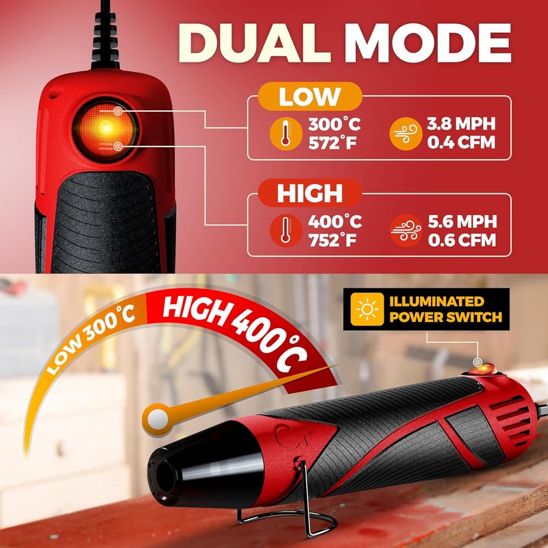 Chandler Tool Heat Gun for Crafting, Mini Dual Temp Hot Air Gun Tool for Epoxy Resin, Shrink Wrapping, Vinyl Wrap, Embossing, Electronics, Candle Making, Sublimation, Phone Repair & DIY (Red/Black) - Image 5
